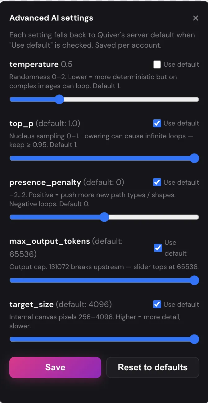 Advanced AI settings panel
