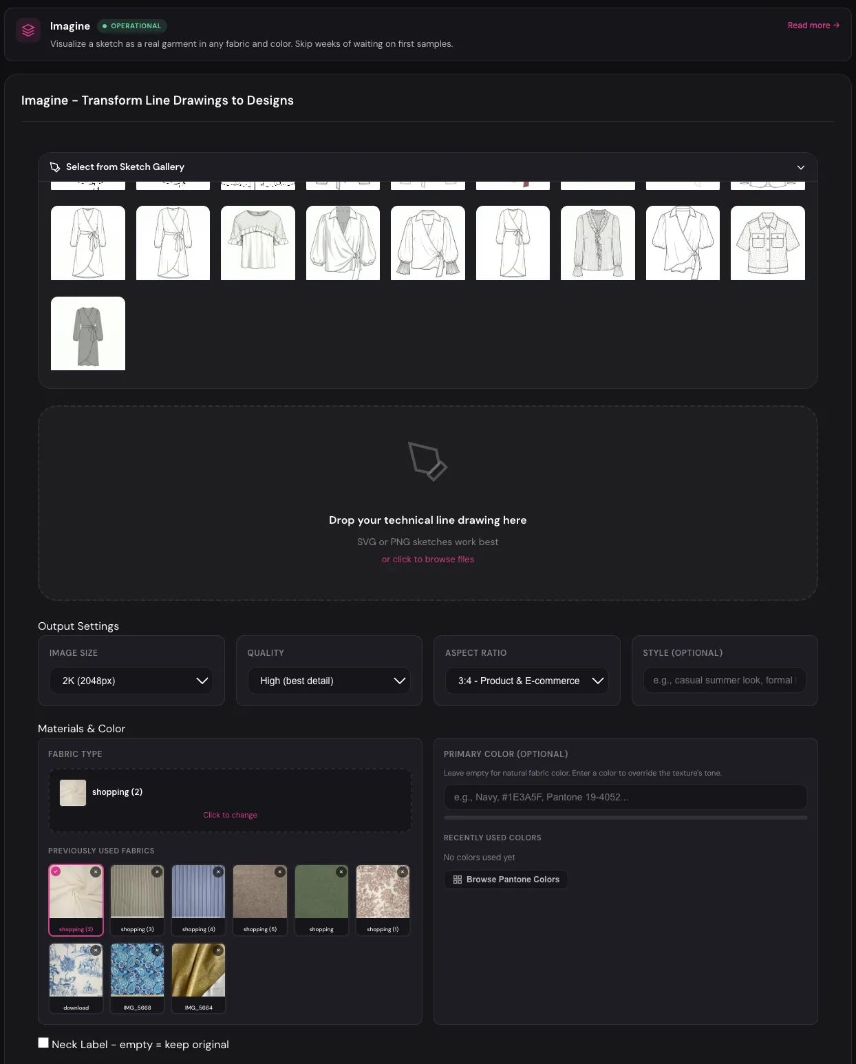The Imagine module dashboard view
