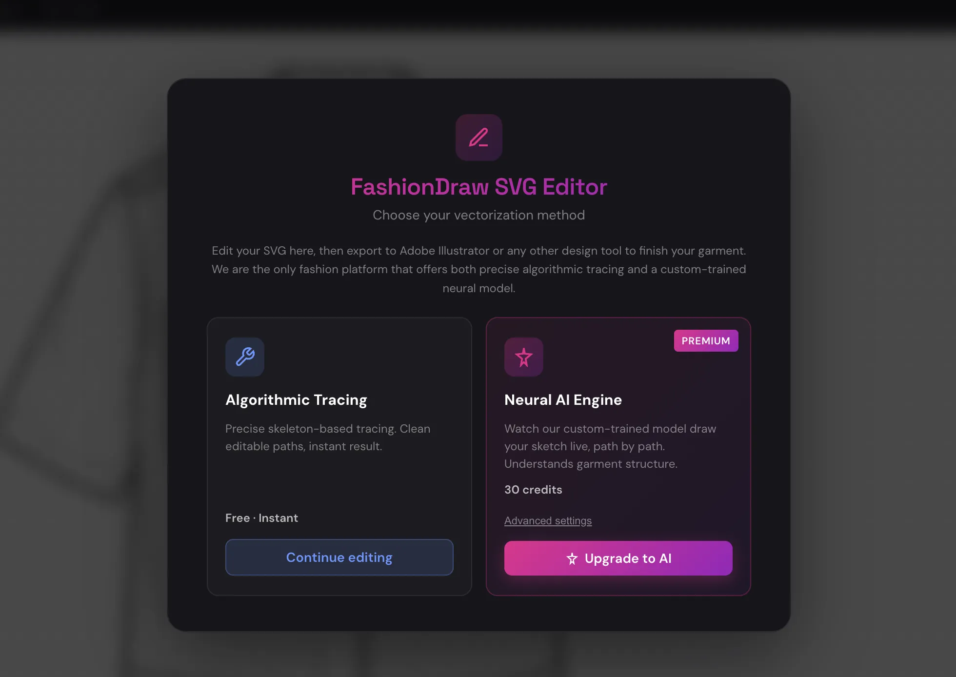 The SVG Editor choose-your-method modal